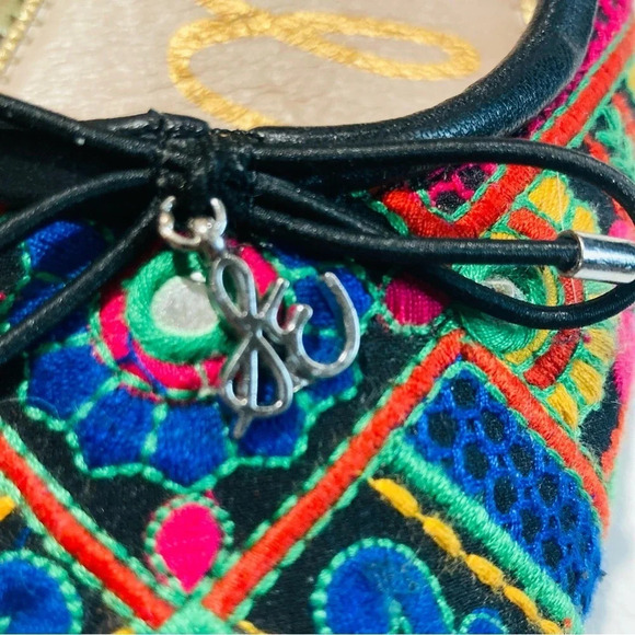 SAM EDELMAN Sz 9 Felicia Boho Embroidered Almond Toe Ballet Flats - Picture 2 of 12